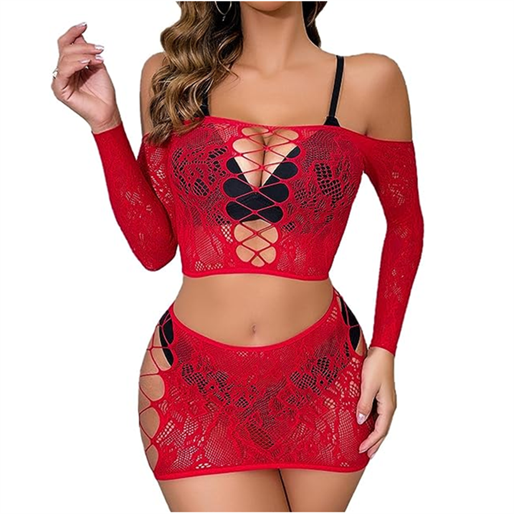 SEXY HOLLOW MESH LINGERIE SET