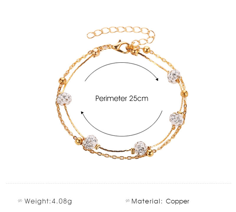Double Layer Anklet Crystal Ankle Bracelet Footchain