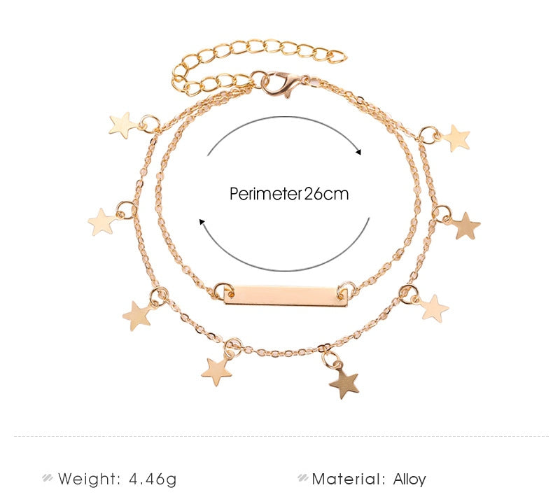 Double Layer Anklet Five-pointed Star Ankle Bracelet Footchain