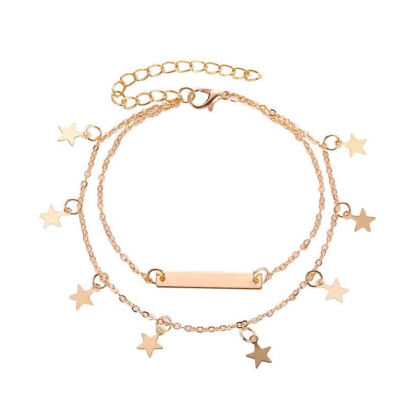 Double Layer Anklet Five-pointed Star Ankle Bracelet Footchain