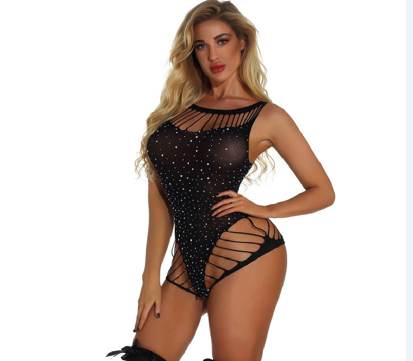 Sexy Shiny Mesh Hollow Bodysuit