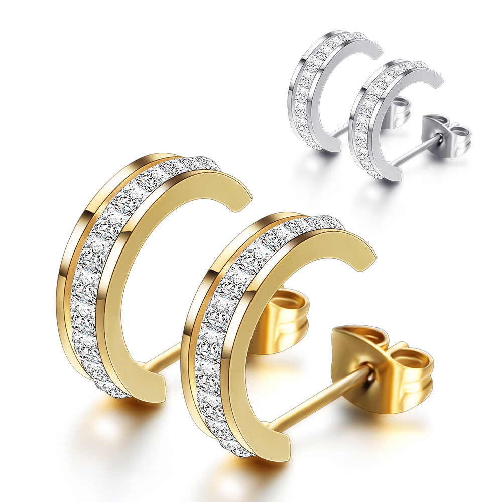 Open Hoops Crystal Stud Earrings