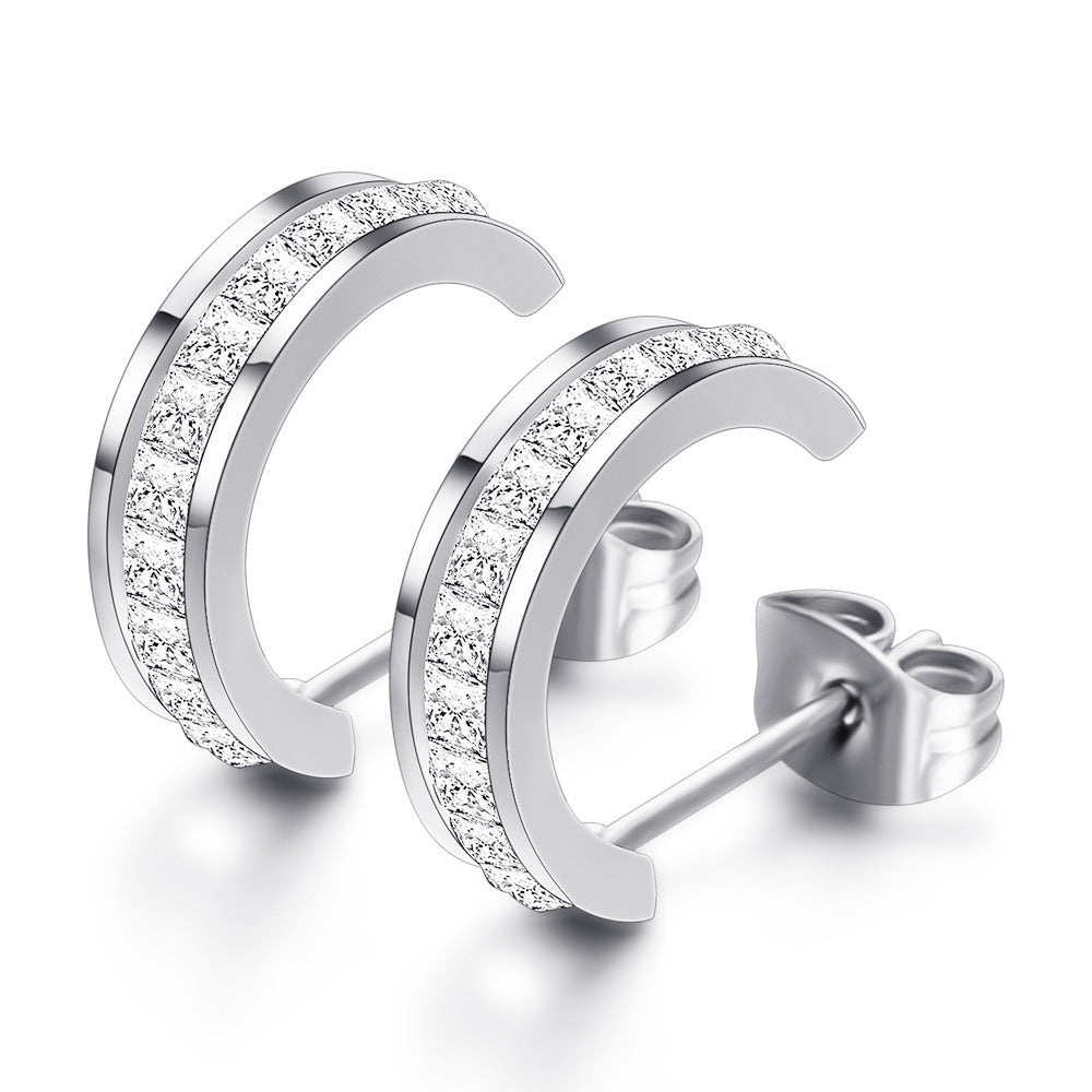 Open Hoops Crystal Stud Earrings