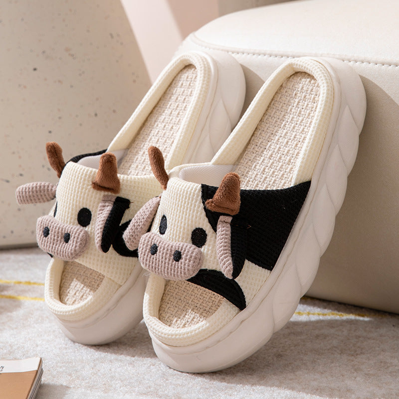 Cow Home Linen Slippers