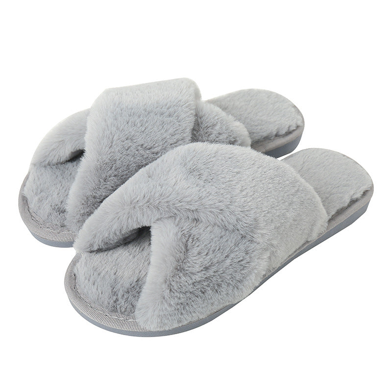 Cross Band Fuzzy Soft House Slippers