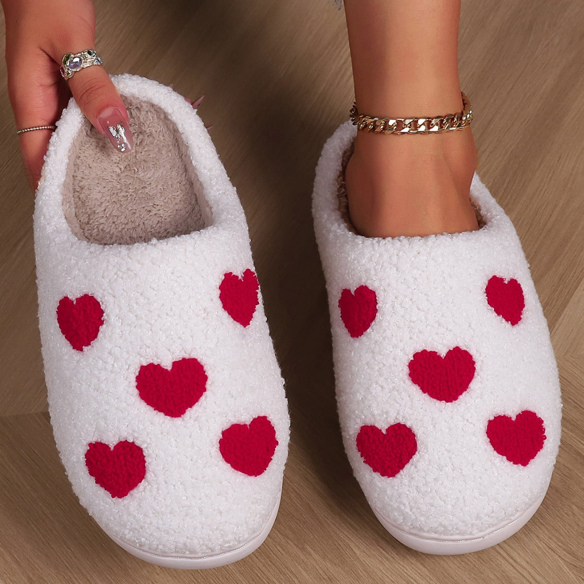 Heart Plush Warm Slippers