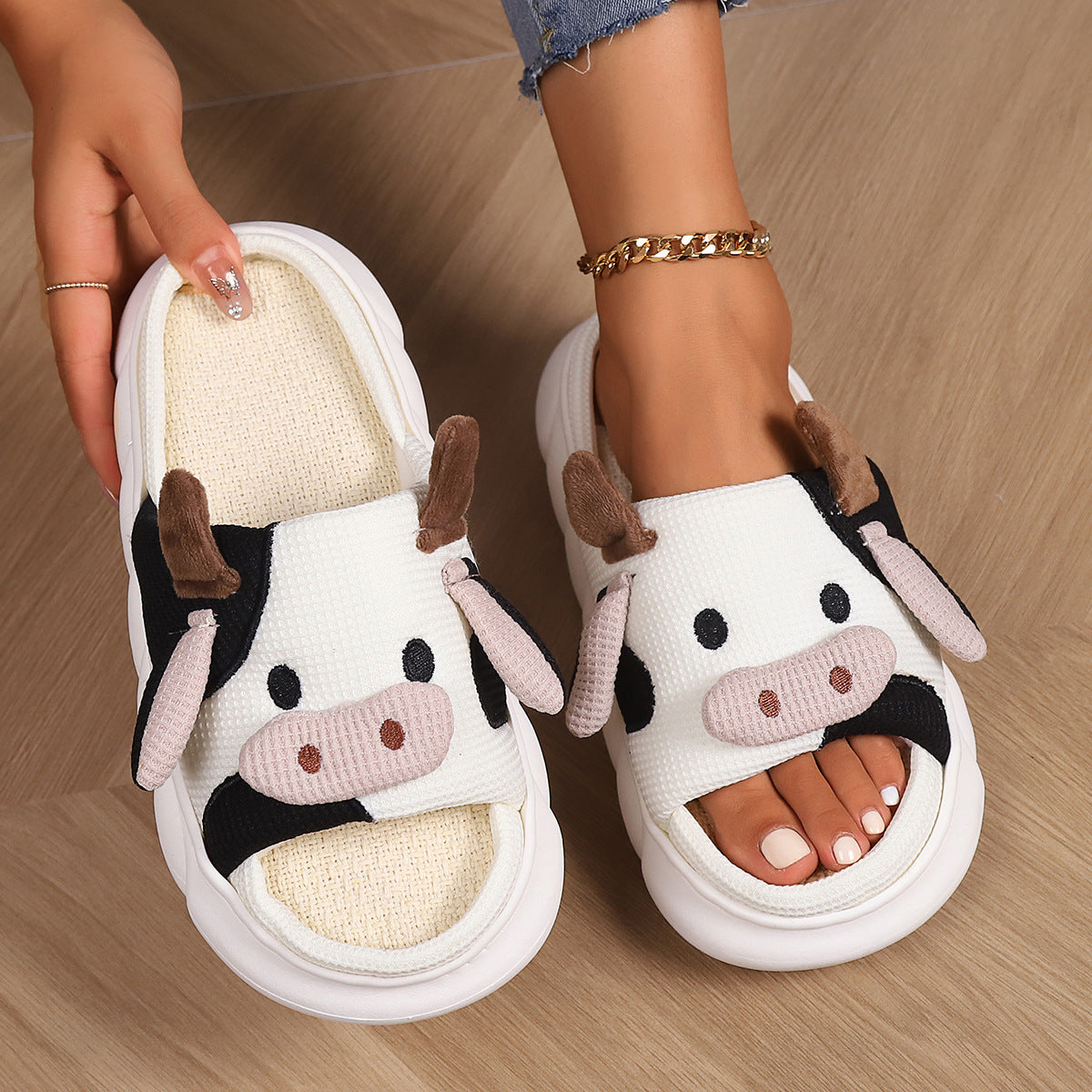 Cow Home Linen Slippers