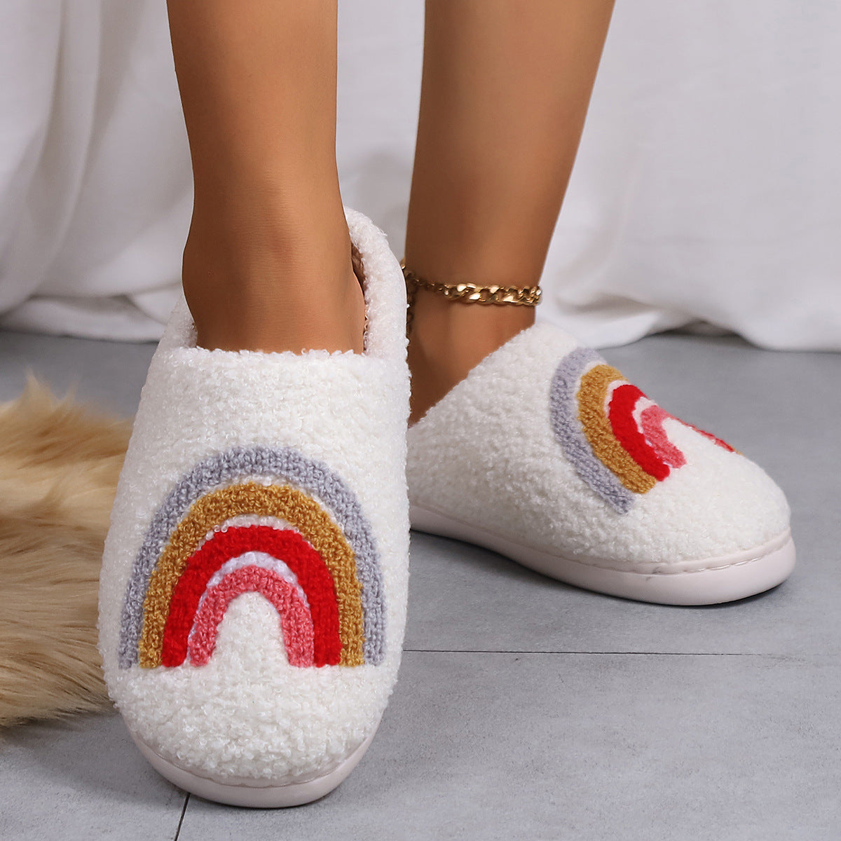 Rainbow Soft Plush Comfy Slippers