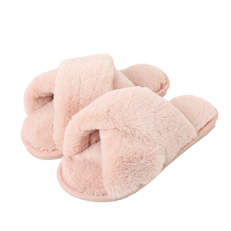 Cross Band Fuzzy Soft House Slippers