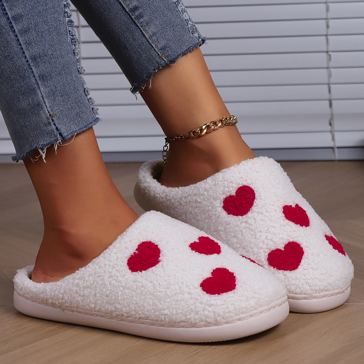 Heart Plush Warm Slippers