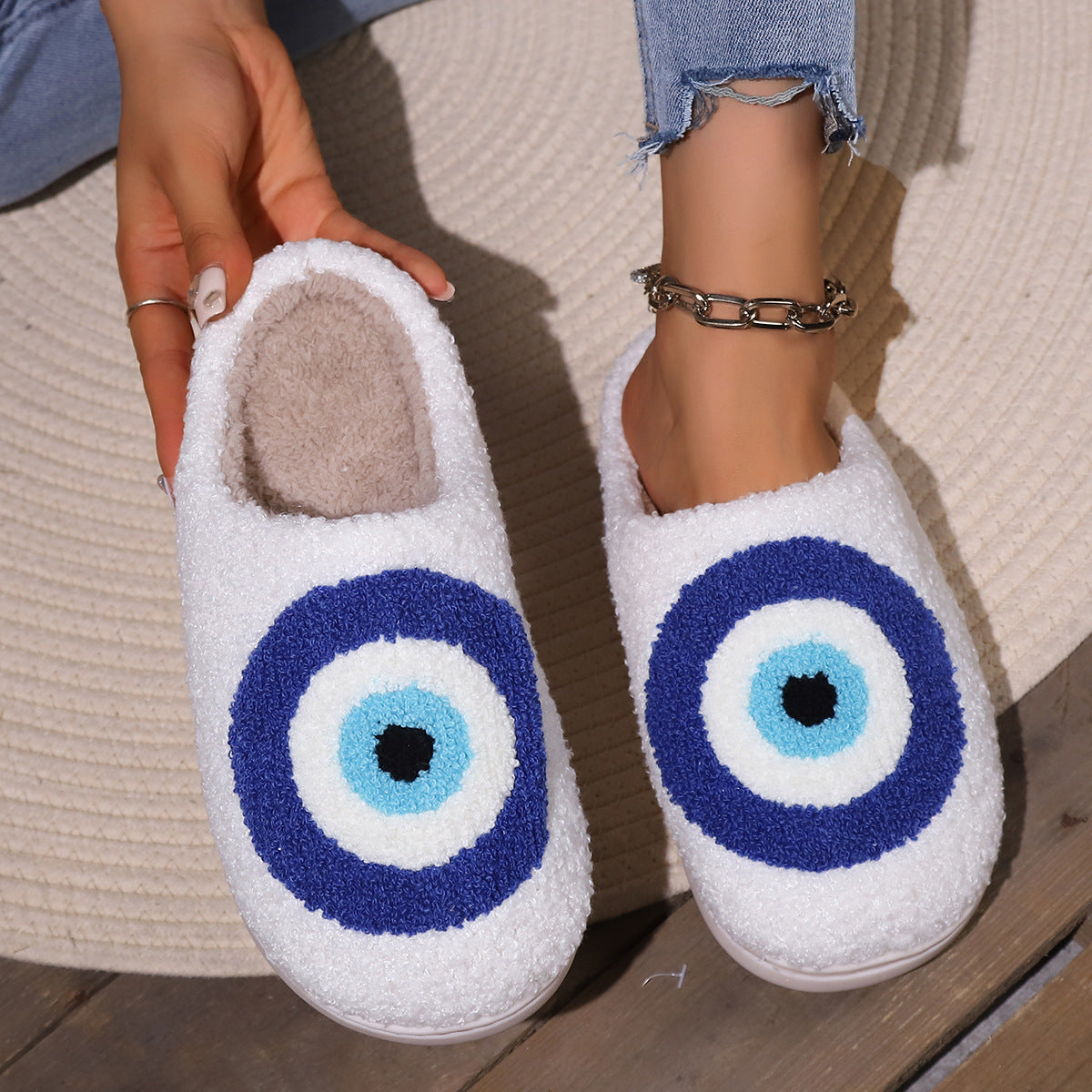 Evil Eyes Soft Plush Comfy Slippers