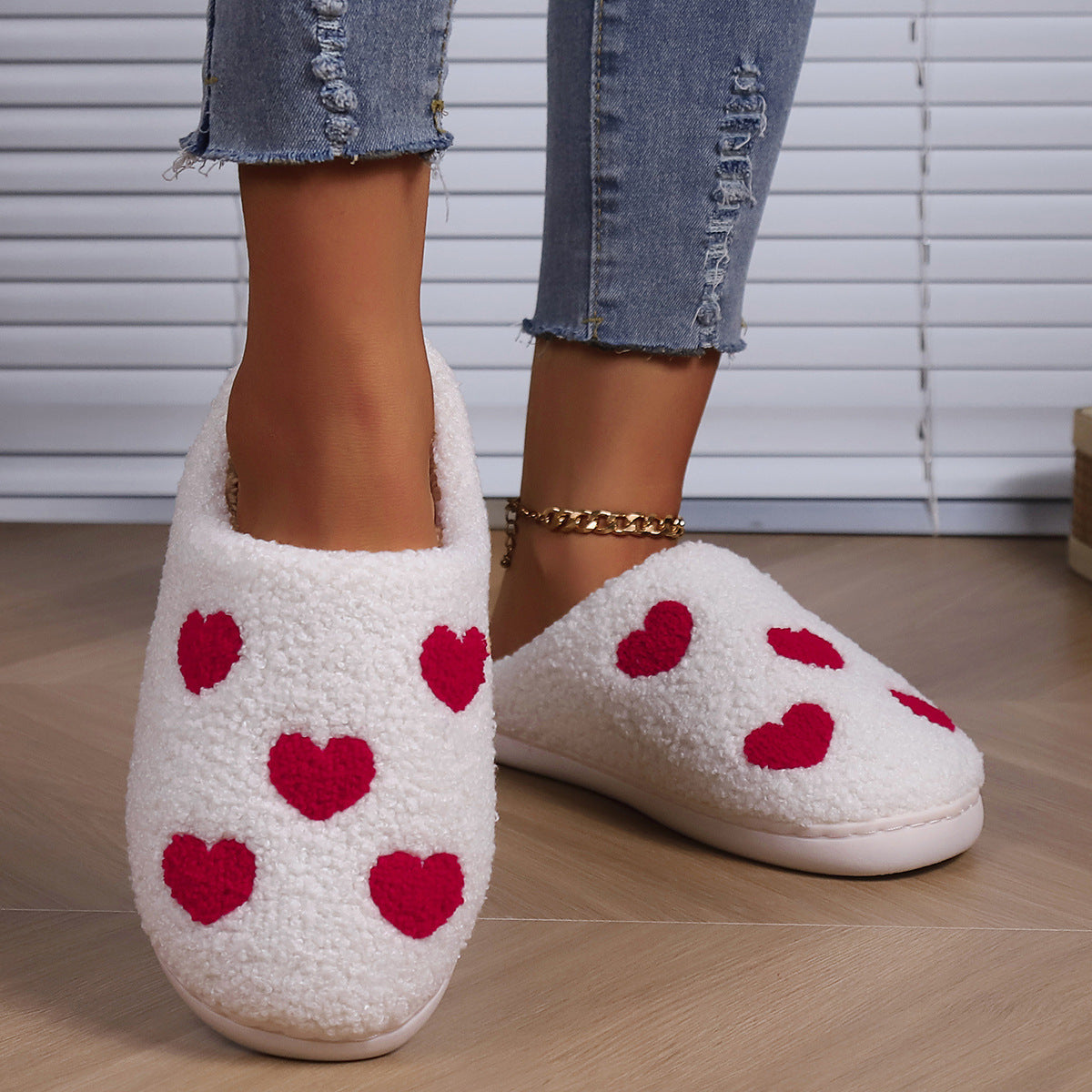 Heart Plush Warm Slippers