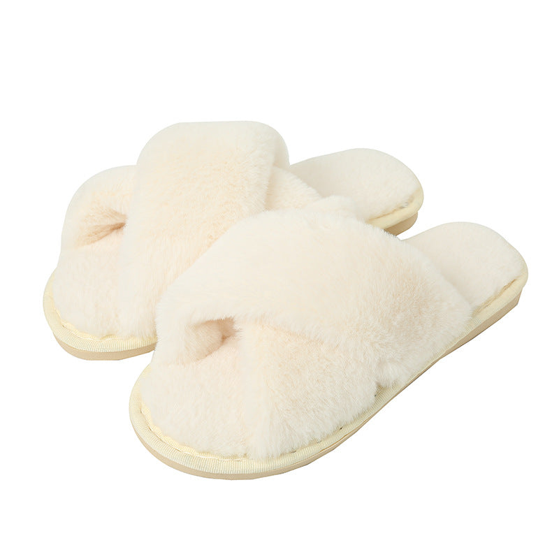 Cross Band Fuzzy Soft House Slippers