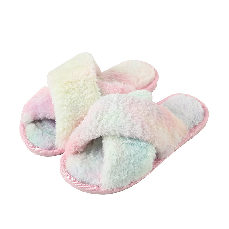 Cross Band Fuzzy Soft House Slippers