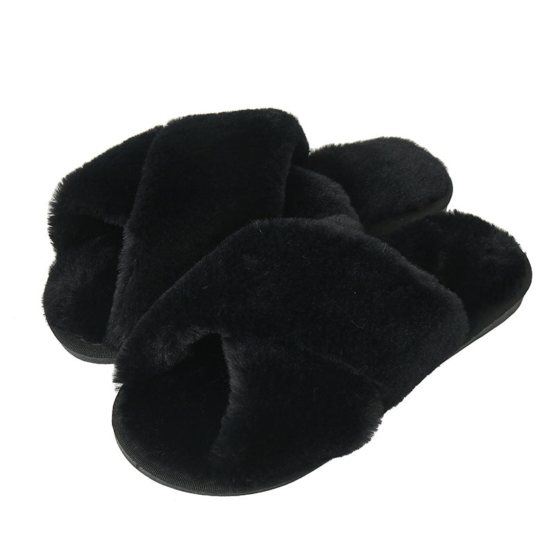 Cross Band Fuzzy Soft House Slippers