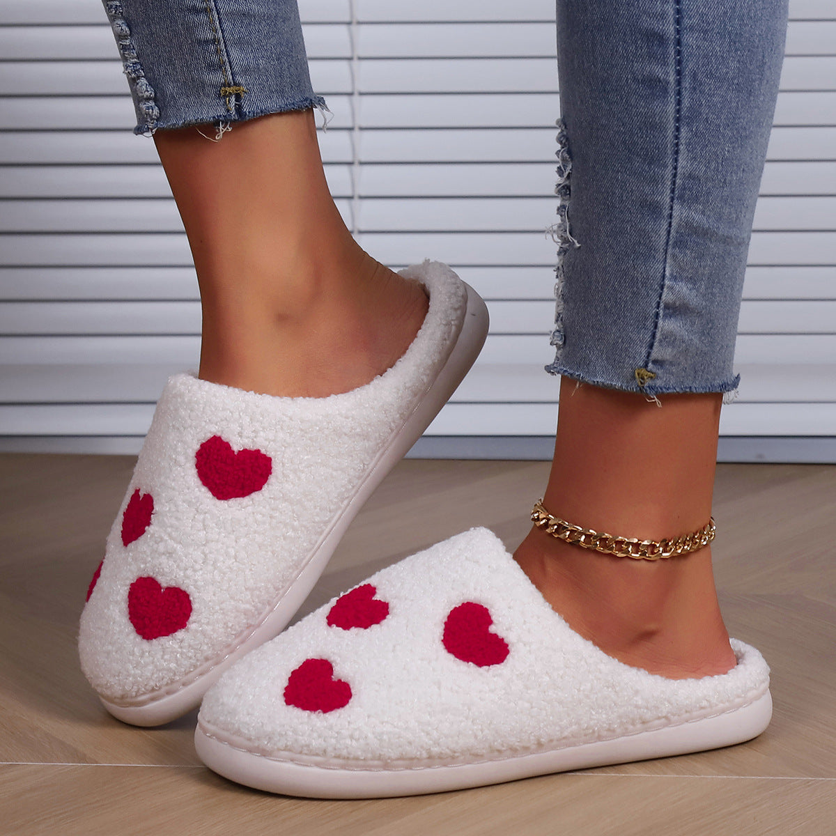 Heart Plush Warm Slippers