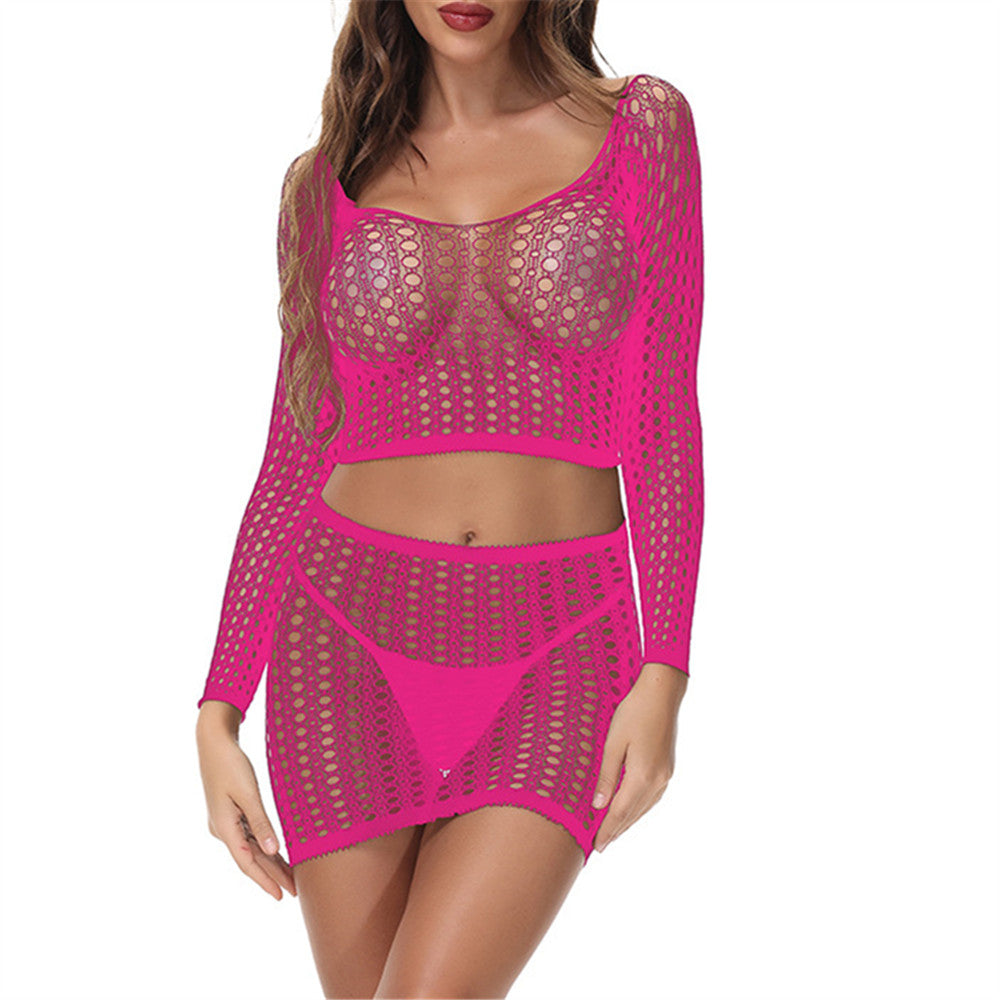 SEXY HOLLOW MESH LINGERIE SET