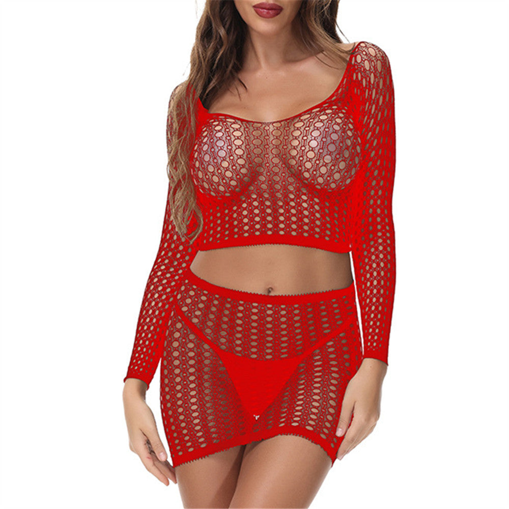 SEXY HOLLOW MESH LINGERIE SET