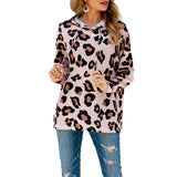 Leopard Print Round Neck Hooded Tops