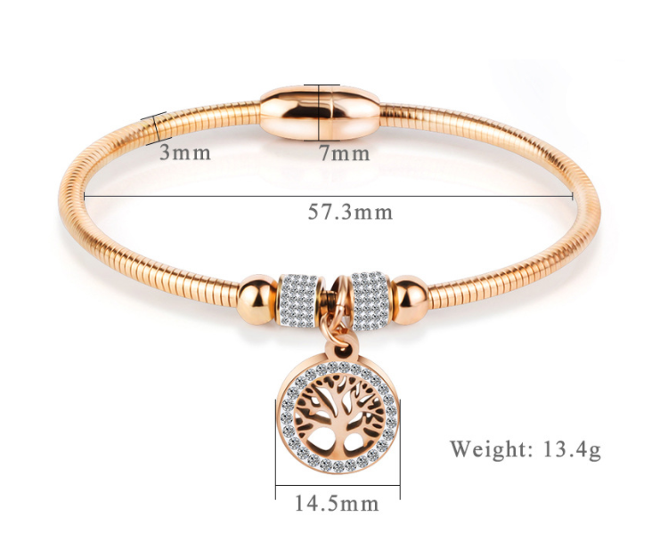 Women's Diamond-Encrusted Life Tree Titanium Steel Bracelet