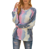 Tie Dye Printed Round Neck Loose Fit Pullover Tops