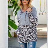 Stitching Leopard Print Pullover Hoodies with Pocket