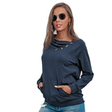 Pullover Button-Decorated Pleated Tops with Pocket