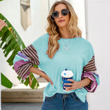 Oversized  Striped Colorblock Sleeve Pullover Knit Tops