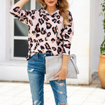 Leopard Print Round Neck Hooded Tops
