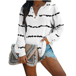 Striped V-neck Button Long-sleeved T-shirt