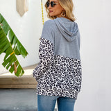 Stitching Leopard Print Pullover Hoodies with Pocket