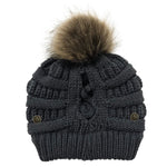 Chunky Slouchy Side Button Skullcap with Pom