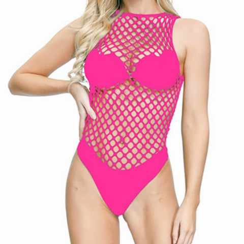 Sexy Sleeveless Pink Mesh Bodysuit