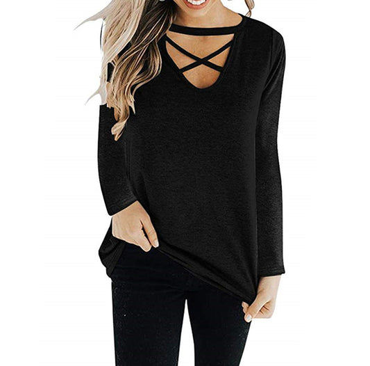 Criss Cross Long Sleeve Tunic Tops