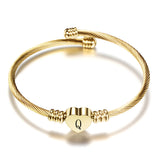 Women A-Z Initial Letter Love Heart Alphabet Name Cuff Bracelets