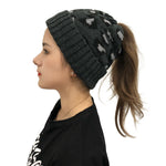 Leopard Cable Knit Beanie Hat