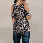 Leopard Print Cut Out Cold Shoulder Tops