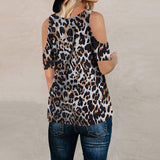 Leopard Print Cut Out Cold Shoulder Tops