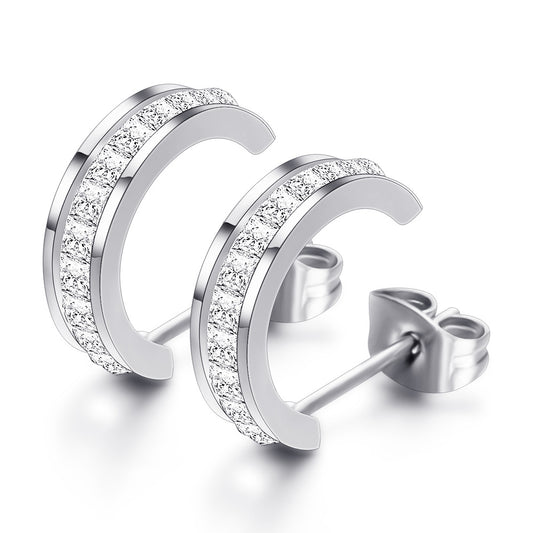 Open Hoops Crystal Stud Earrings