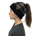 Plaid Knit Beanie Hat