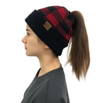 Plaid Knit Beanie Hat